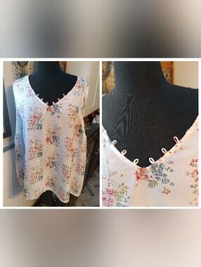 Women's Floral Peasant Top - White Pink Floral
